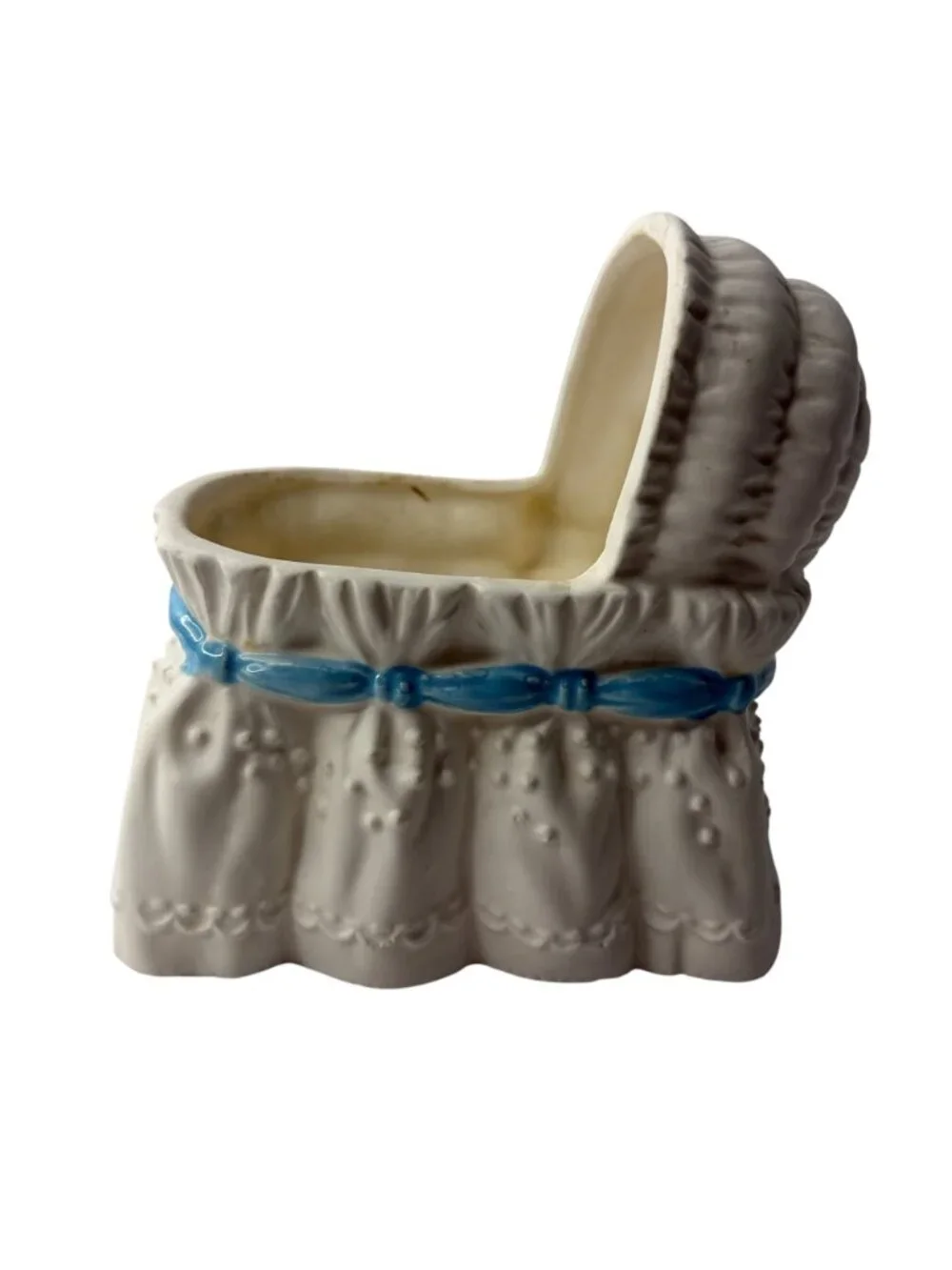 Vintage Relpo Baby Bassinet Planter MCM Ceramic Nursery Cradle Decor Blue